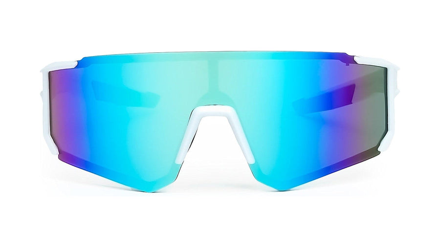 Grosso White Blue sport shield sunglasses with mirrored lens by ECO SHADES