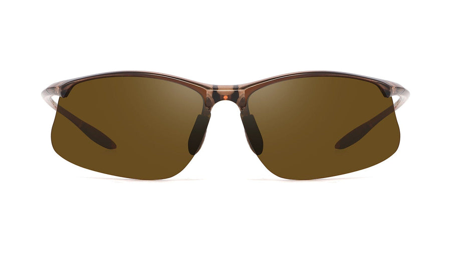 Vork Brown sports sunglasses by ECO SHADES with wrap lenses and rubber nose pads