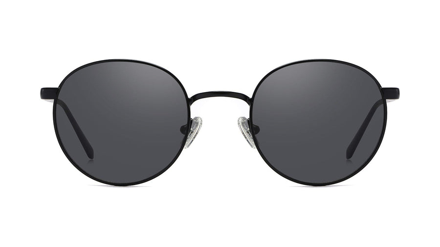 Vang Black round metal sunglasses by ECO SHADES with adjustable silicone nose pads